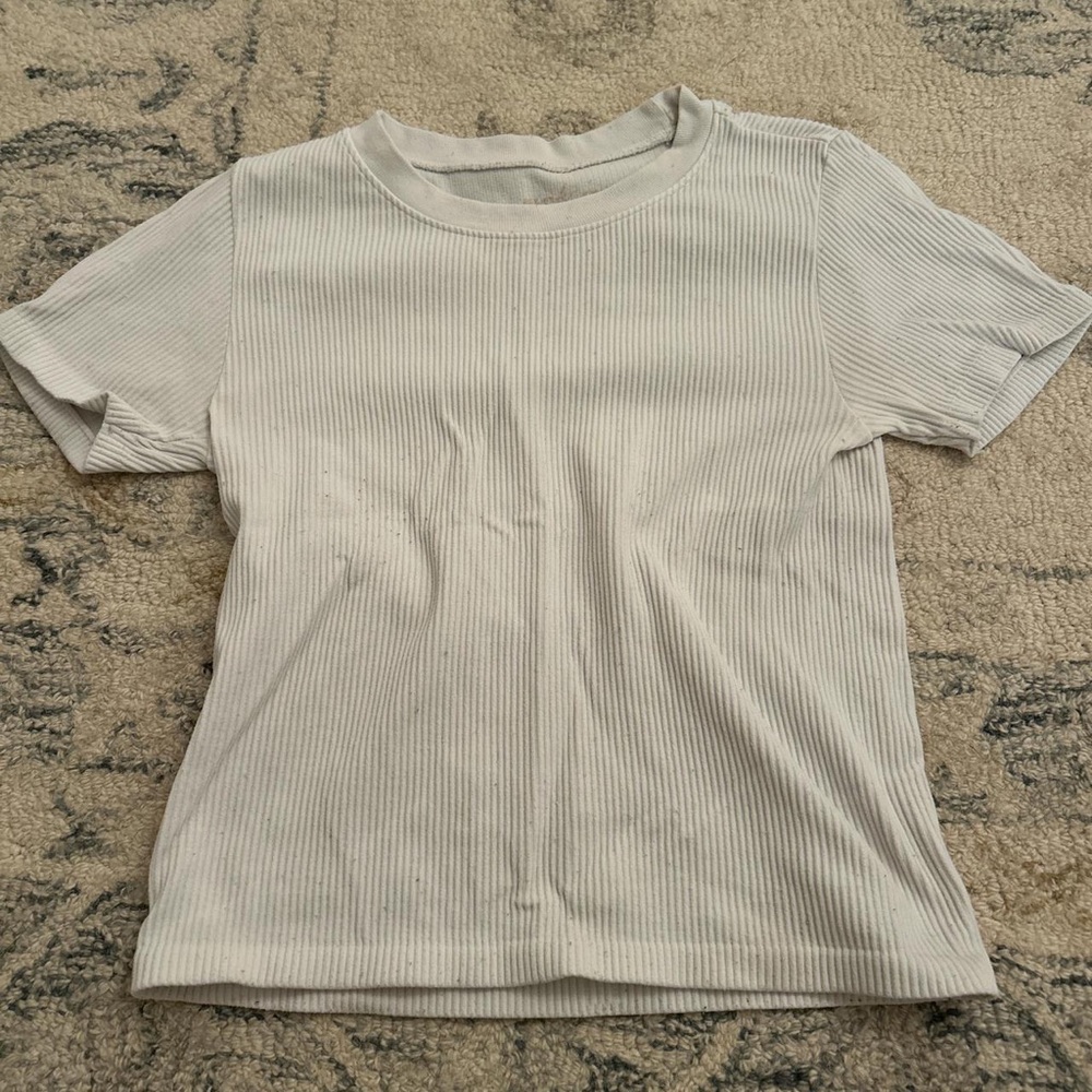 Pink Rose Ribbed White Crop Top